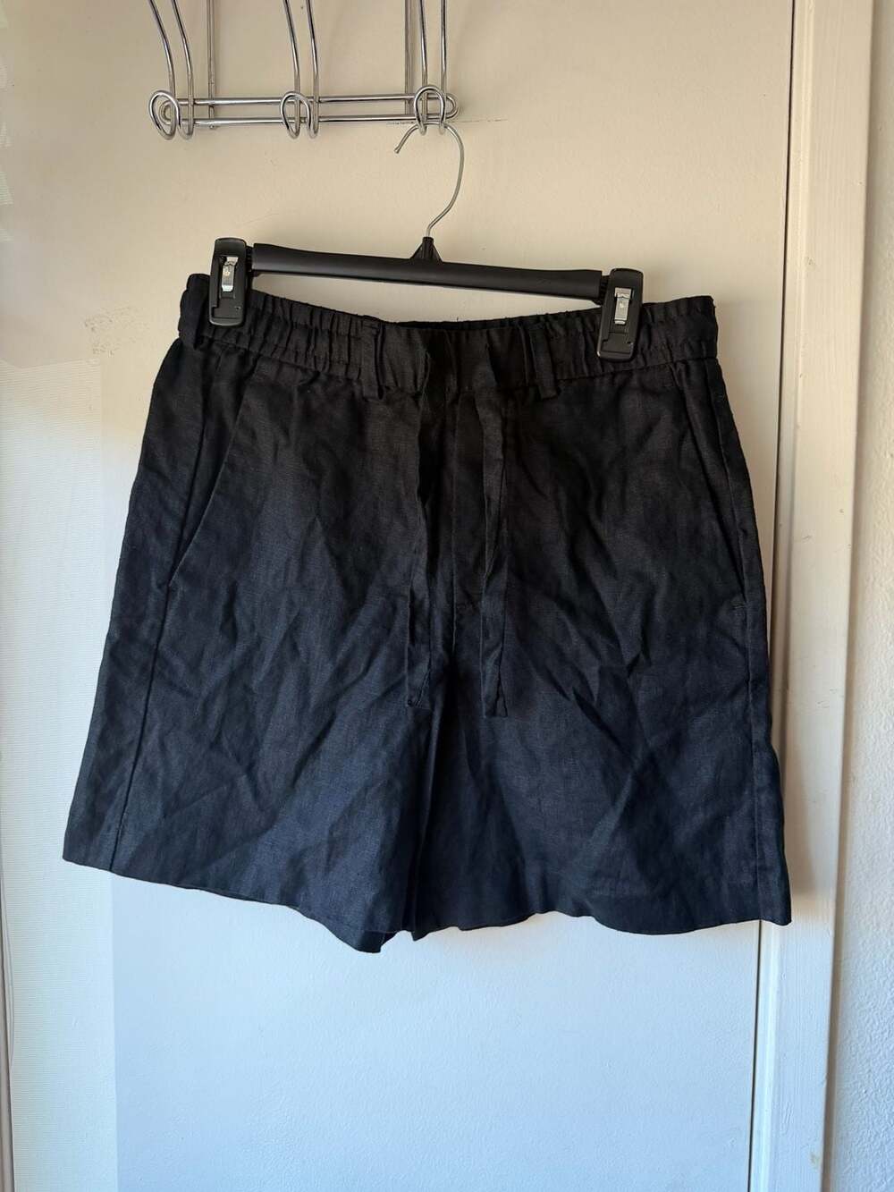 Zara Linen Shorts Size S Black 100% Linen Pull On Drawstring